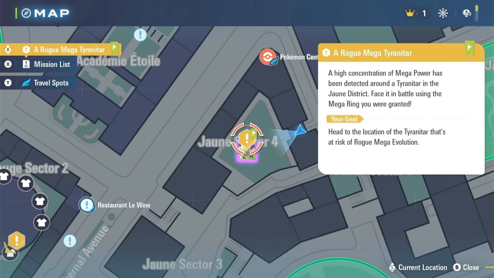 Location of Rogue Mega Tyranitar in Pokemon Legends Z-A (Image via TPC || YouTube@/WoW Quests)