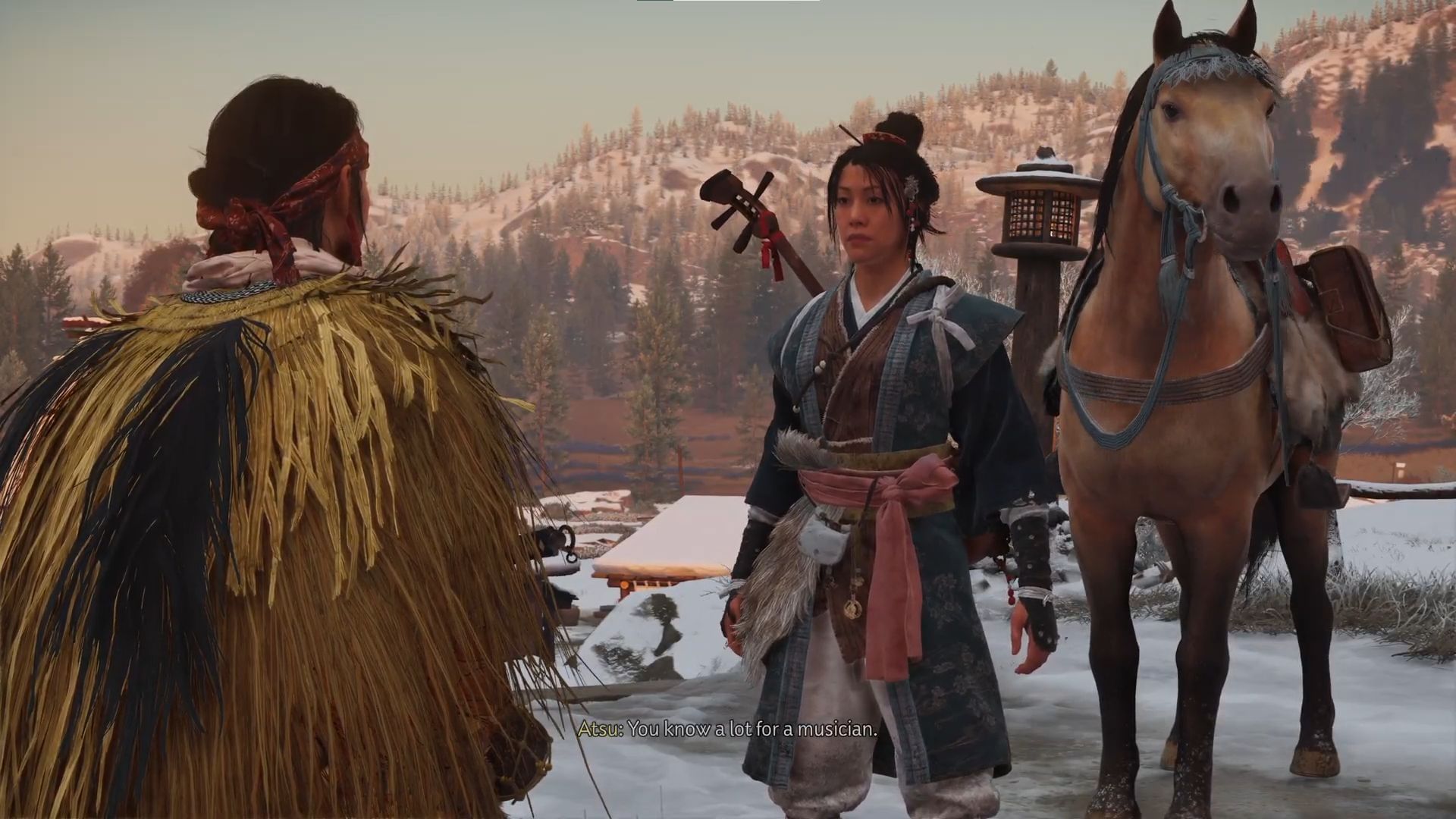 Interacting with Oyuki in Blood on the Snow quest (Image via Sportskeeda Gaming || Sucker Punch)