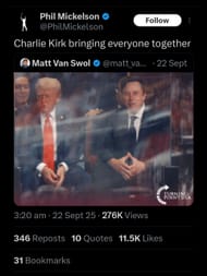 Screenshot from Mickelson's X post about Trump and Musk / Source: @PhilMickelson on X