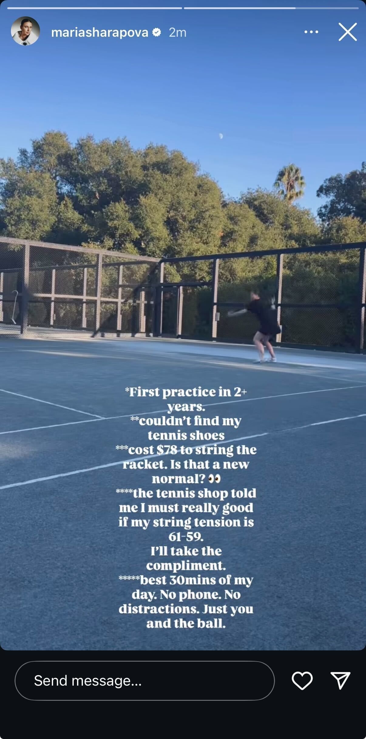 Screenshot of Sharapova&#039;s Instagram story.