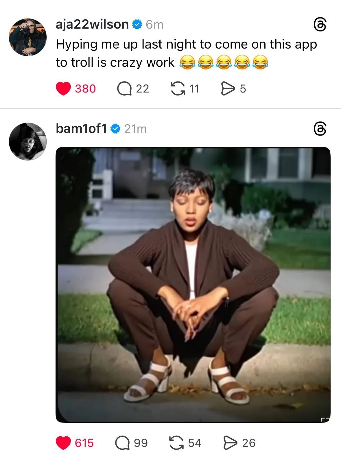 A&#039;ja Wilson&#039;s reply to Bam Adebayo on Threads. (Photo: @aja22wilson on Threads)