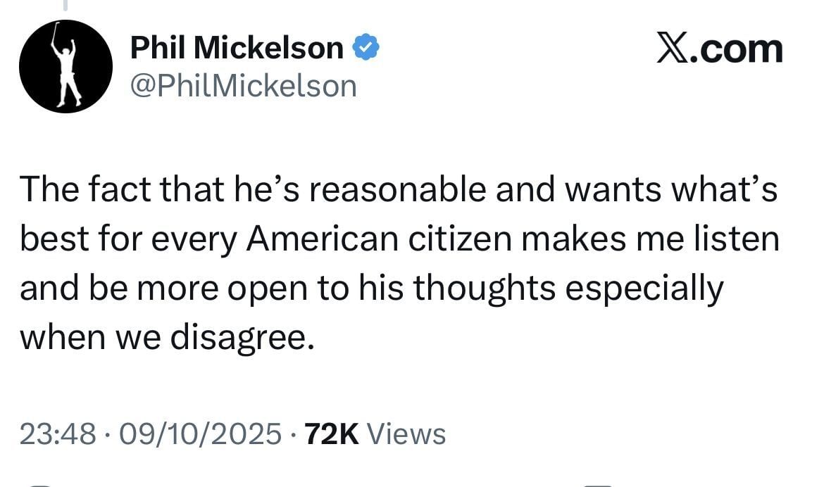 Phil Mickelson&rsquo;s tweet on X _ Image Source: X/@PhilMickelson