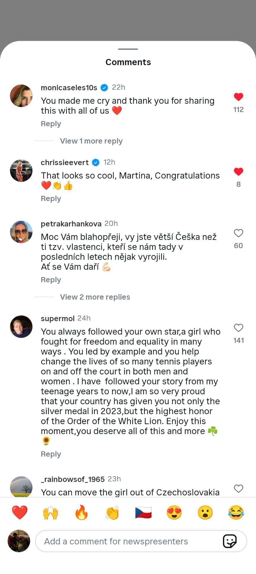 Monica Seles and Chris Evert&#039;s comments (Source: Instagram/newspresenters)