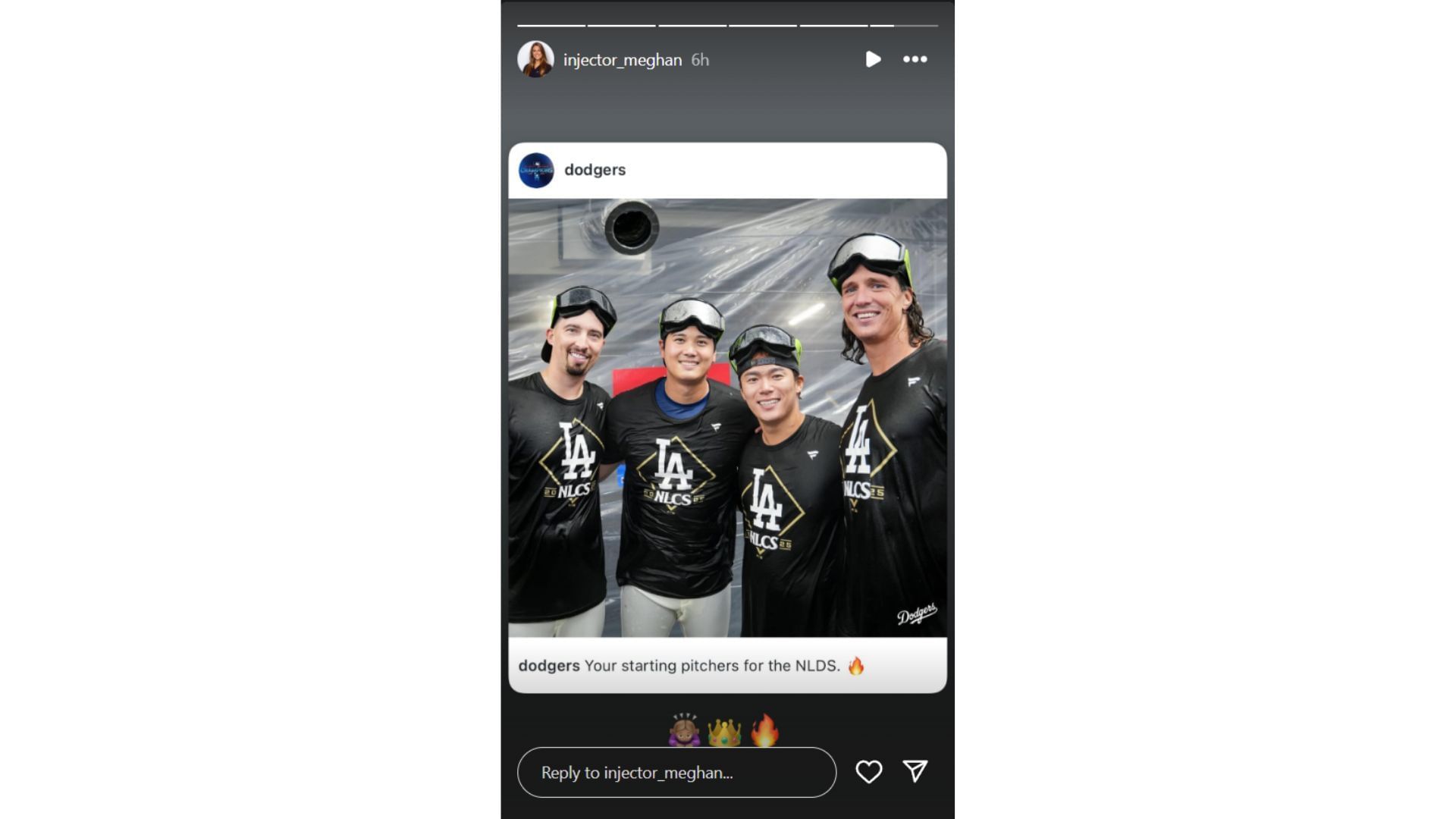 Tyler Glasnow&#039;s fianc&eacute;e Meghan&#039;s Instagram story (Source: Instagram @injector_meghan)