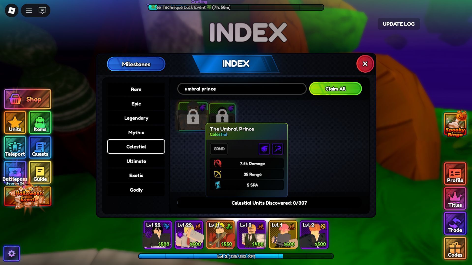 Prince Umbral in the unit index (Image via Roblox)