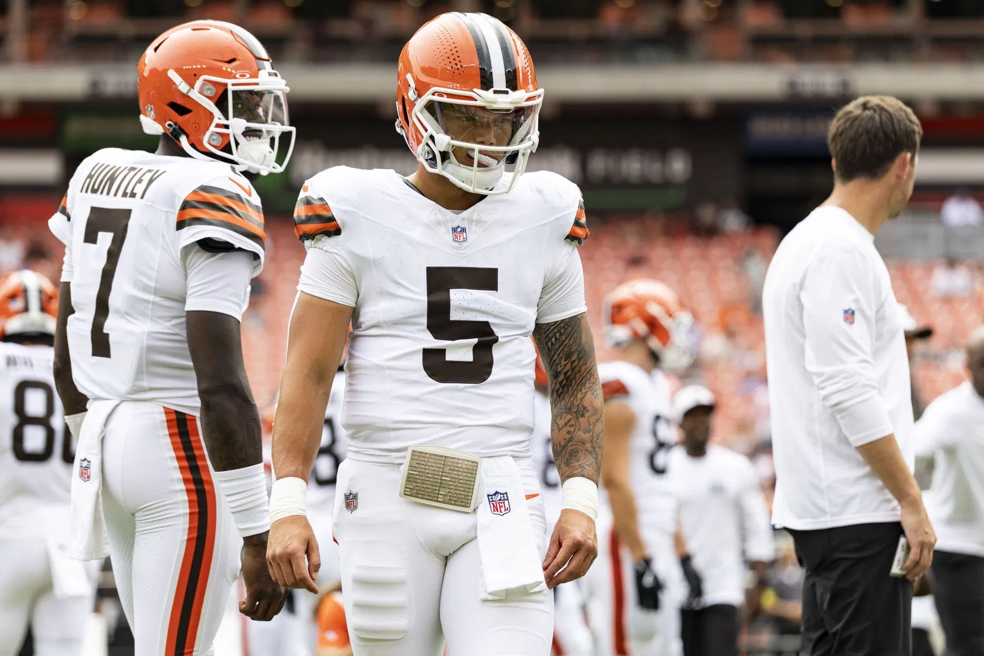 Dillon Gabriel (Center) at Los Angeles Rams v Cleveland Browns - NFL Preseason 2025 - Source: Getty