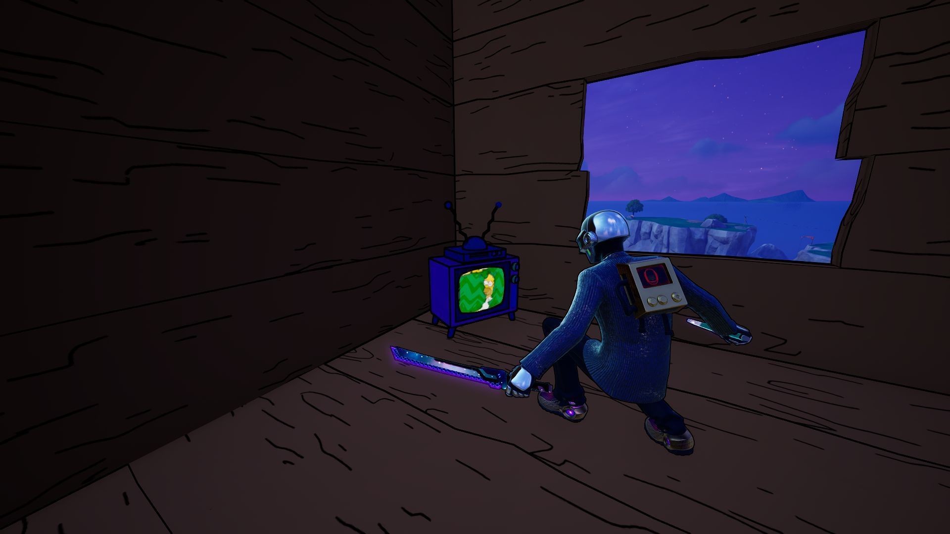 The television in the treehouse shows iconic moments and references from the world of Simpsons (Image via Sportskeeda Gaming || Epic Games)
