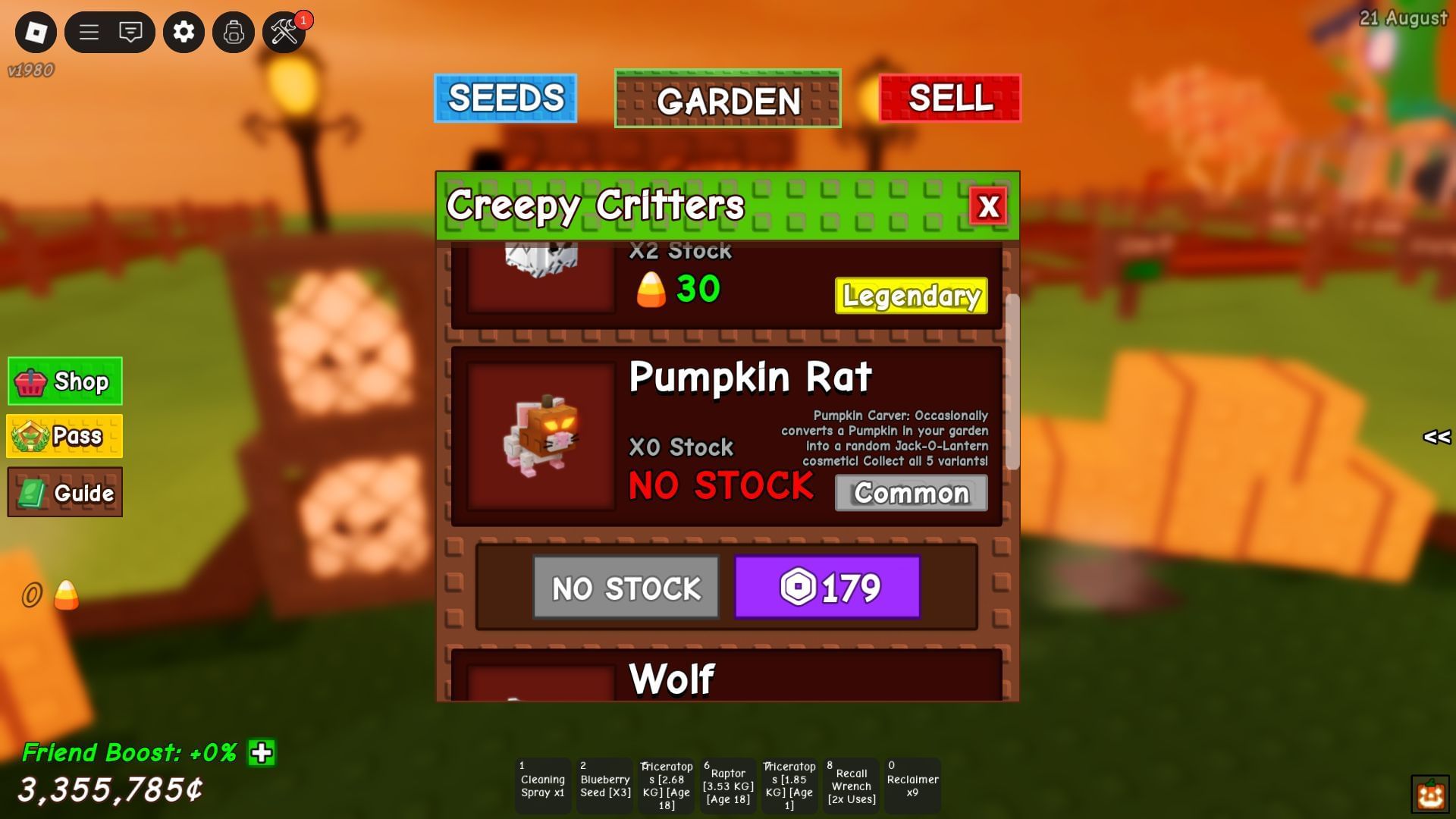 Pumpkin Rat can be bought from the Creepy Critters Shop (Image via Roblox)
