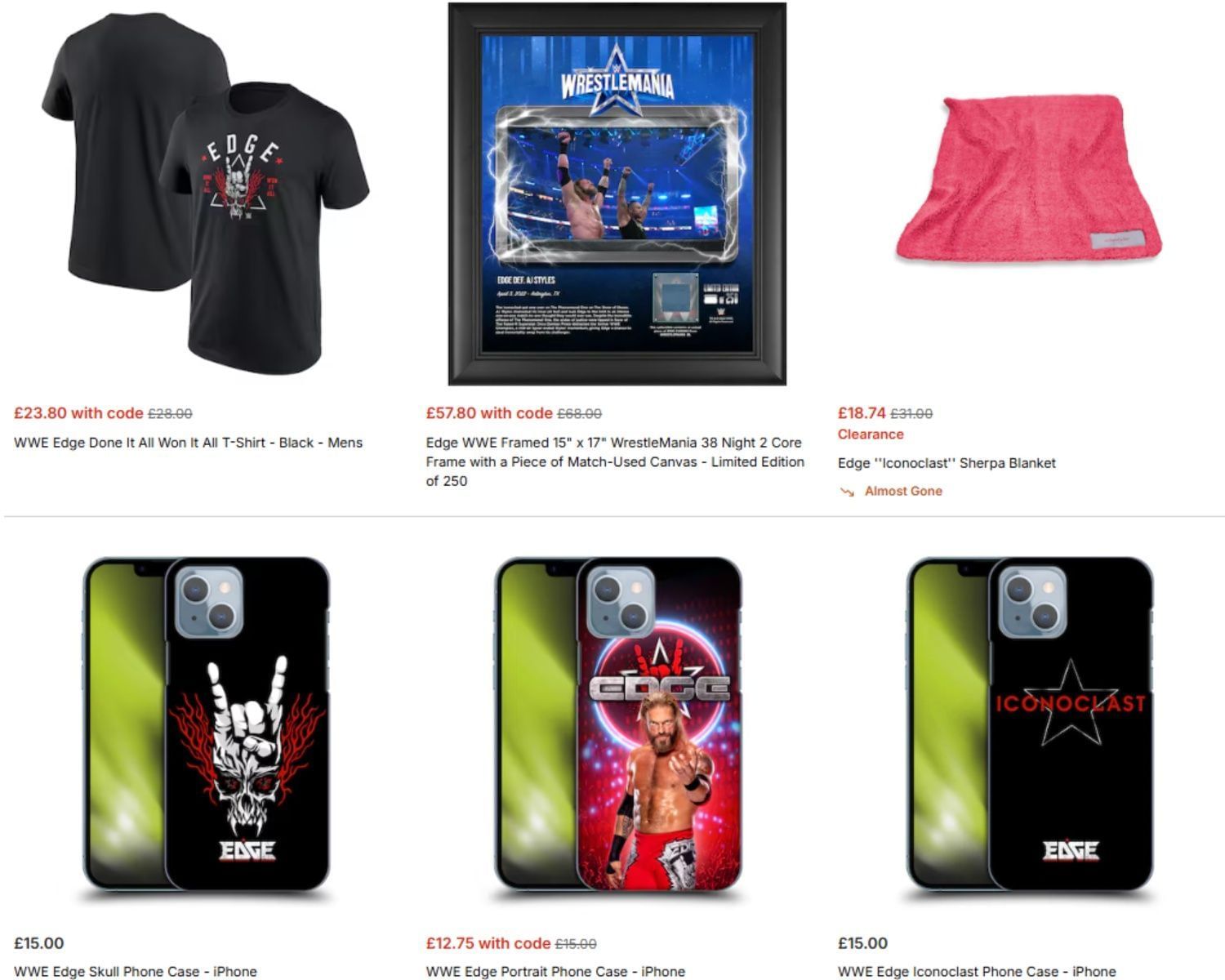 Edge-related merchandise on WWE Shop UK. (Photo: WWE.com)
