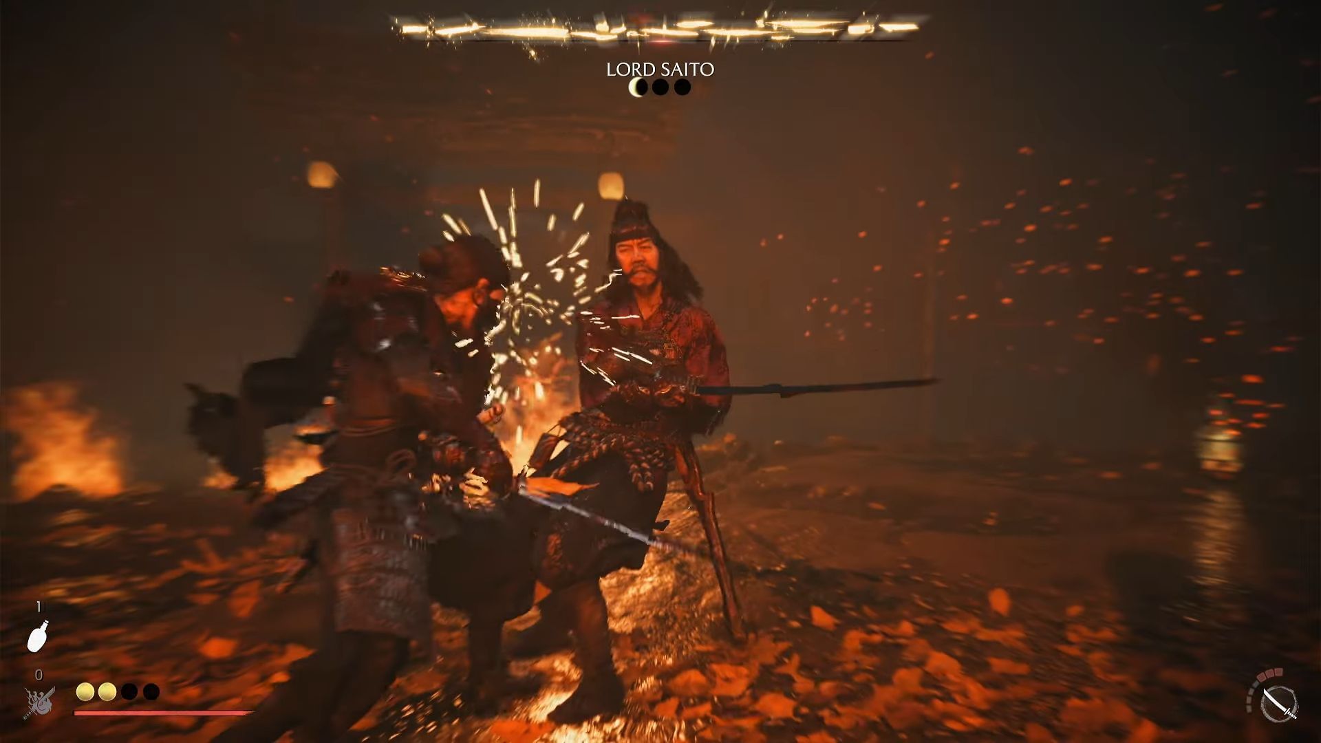 Fighting Lord Saito (Image via Sucker Punch Productions and YT.com/@WoWQuest)
