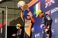 Lando Norris celebrates his race win on the F1 Brazilian Grand Prix podium - Source: Getty