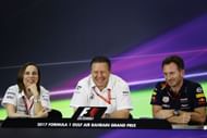 (L-R) Williams' Claire Williams, McLaren's Zak Brown, and Red Bull's Christian Horner at Bahrain, 2017. Source: Getty