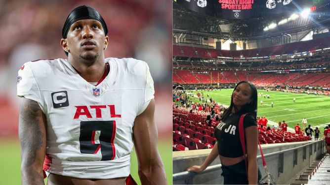 Michael Penix Jr. and fiancé Olivia Carter share wholesome kiss on sidelines before Falcons vs Colts in Berlin