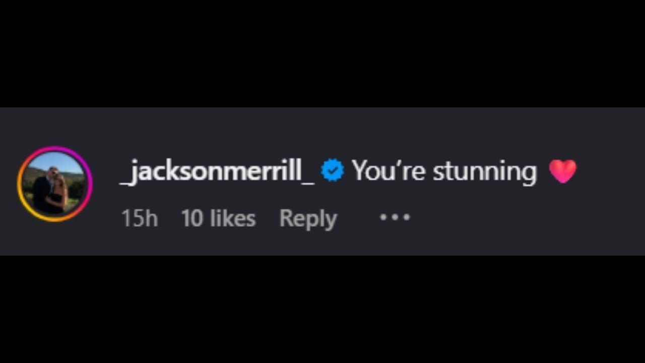 Snímka obrazovky s komentárom Jacksona Merrilla k príspevku Sammie Quinn na Instagrame (obrázky z - Instagram.com/@samquinnnn)