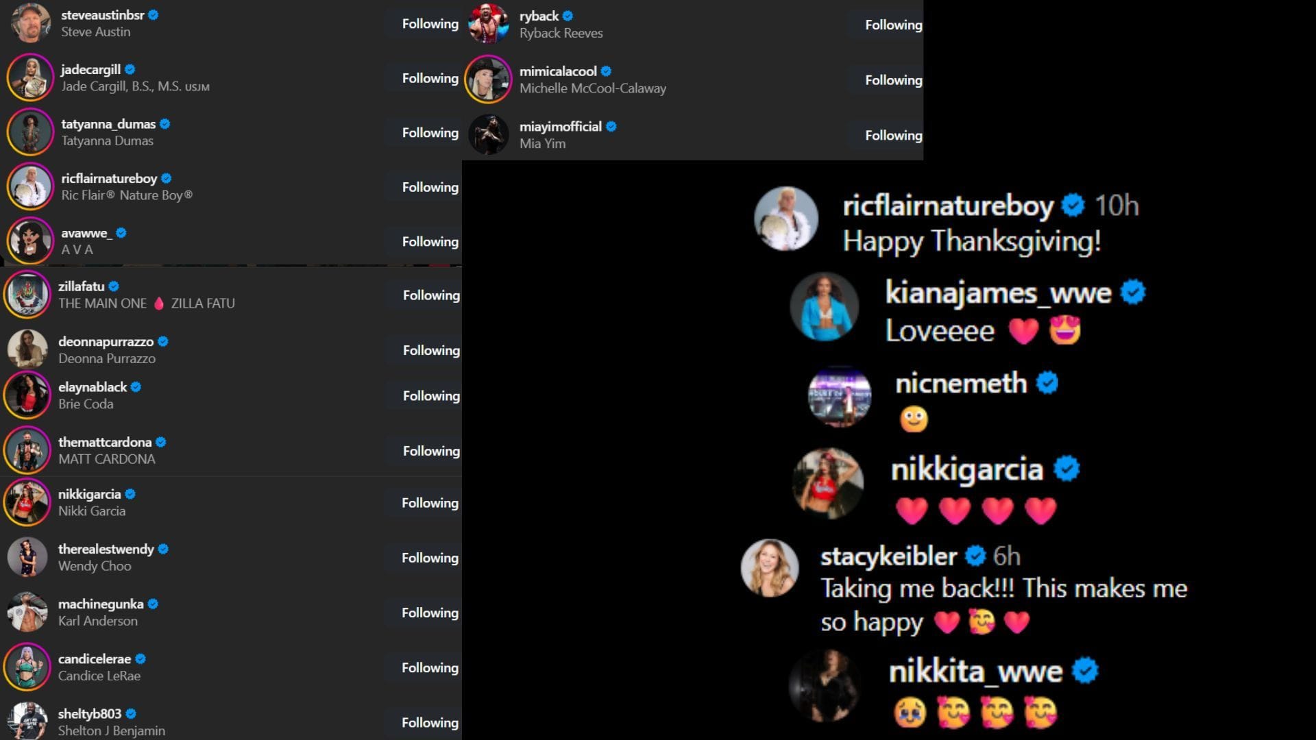 Screenshots of stars&#039; likes and comments [Image via @charlottewwe on Instagram]