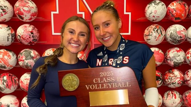 Harper Murray, Bergen Reilly, and Nebraska Volleyball stars cheer from sidelines as Maisie Boesiger’s sister wins State Championship