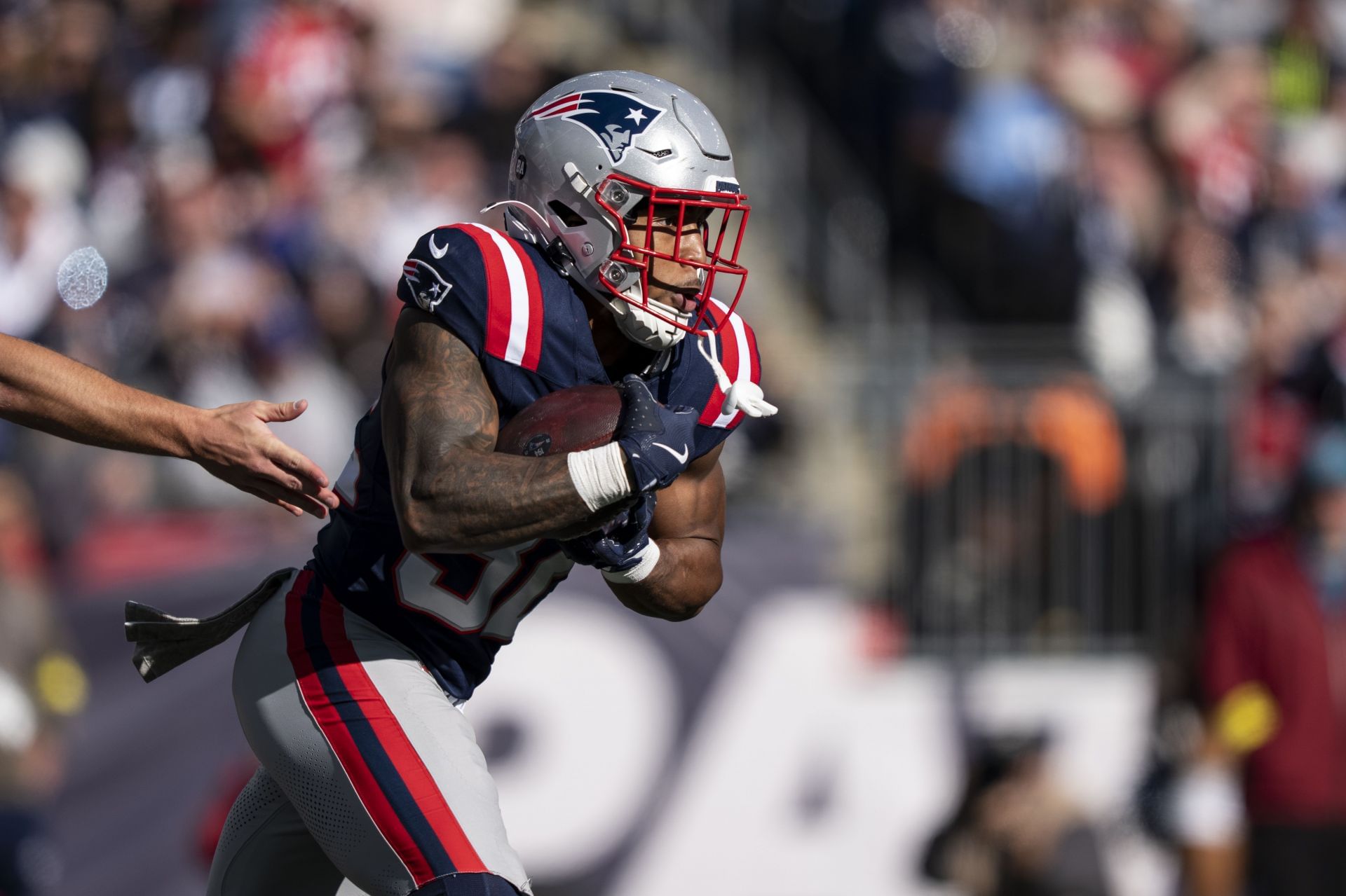TreVeyon Henderson at Atlanta Falcons v New England Patriots - NFL 2025 - Source: Getty