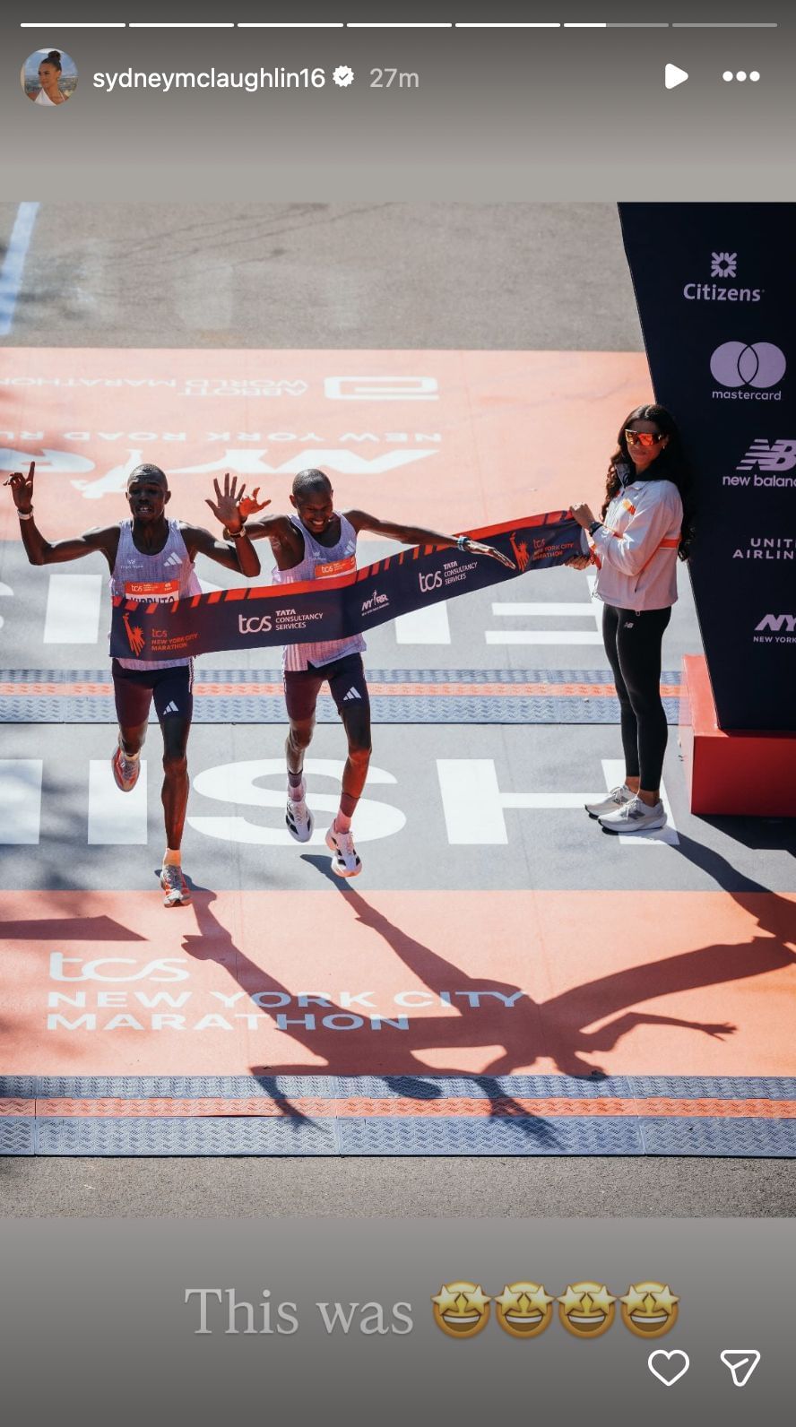 Sydney McLaughlin-Levrone reacts to the close finish | Instagram@sydneymclaughlin16