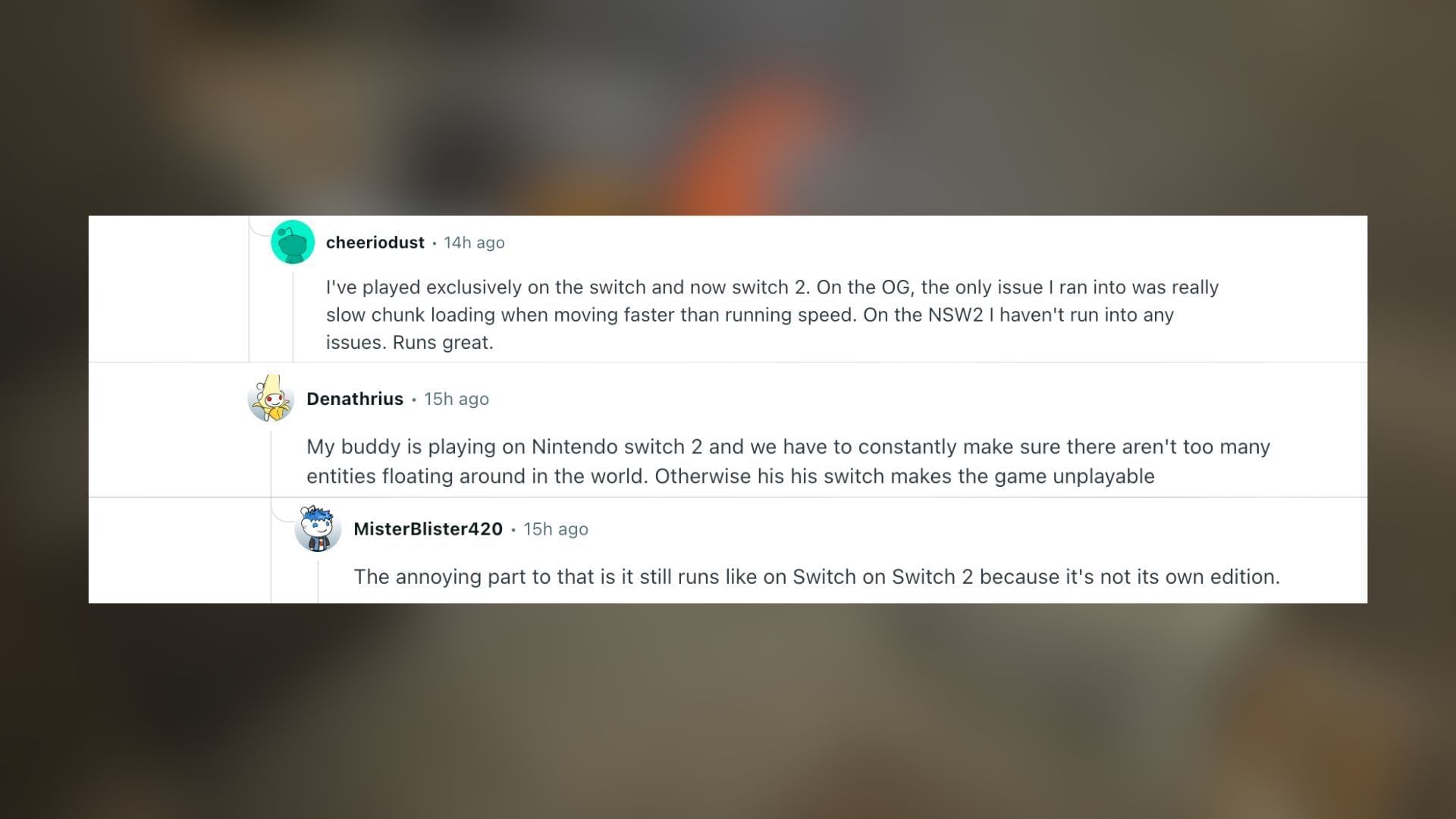 Redditors react to the poor performance of Minecraft on Nintendo Switch (Image via Reddit)