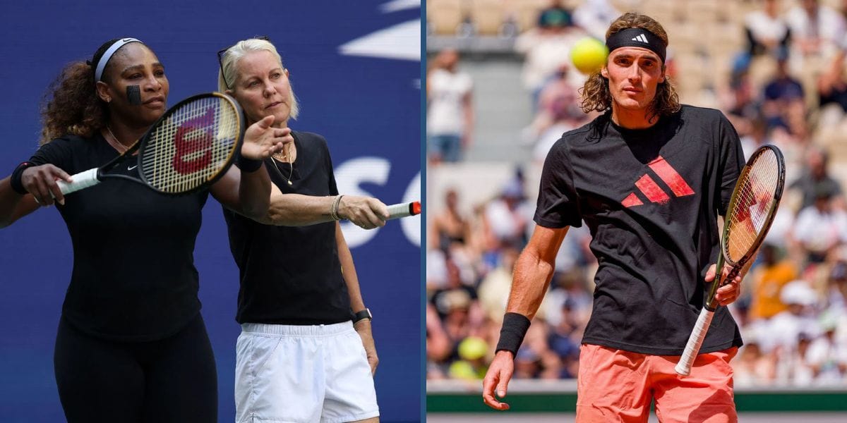 Serena Williams and Rennae Stubbs (L), Stefanos Tsitsipas. (Photos: Getty)
