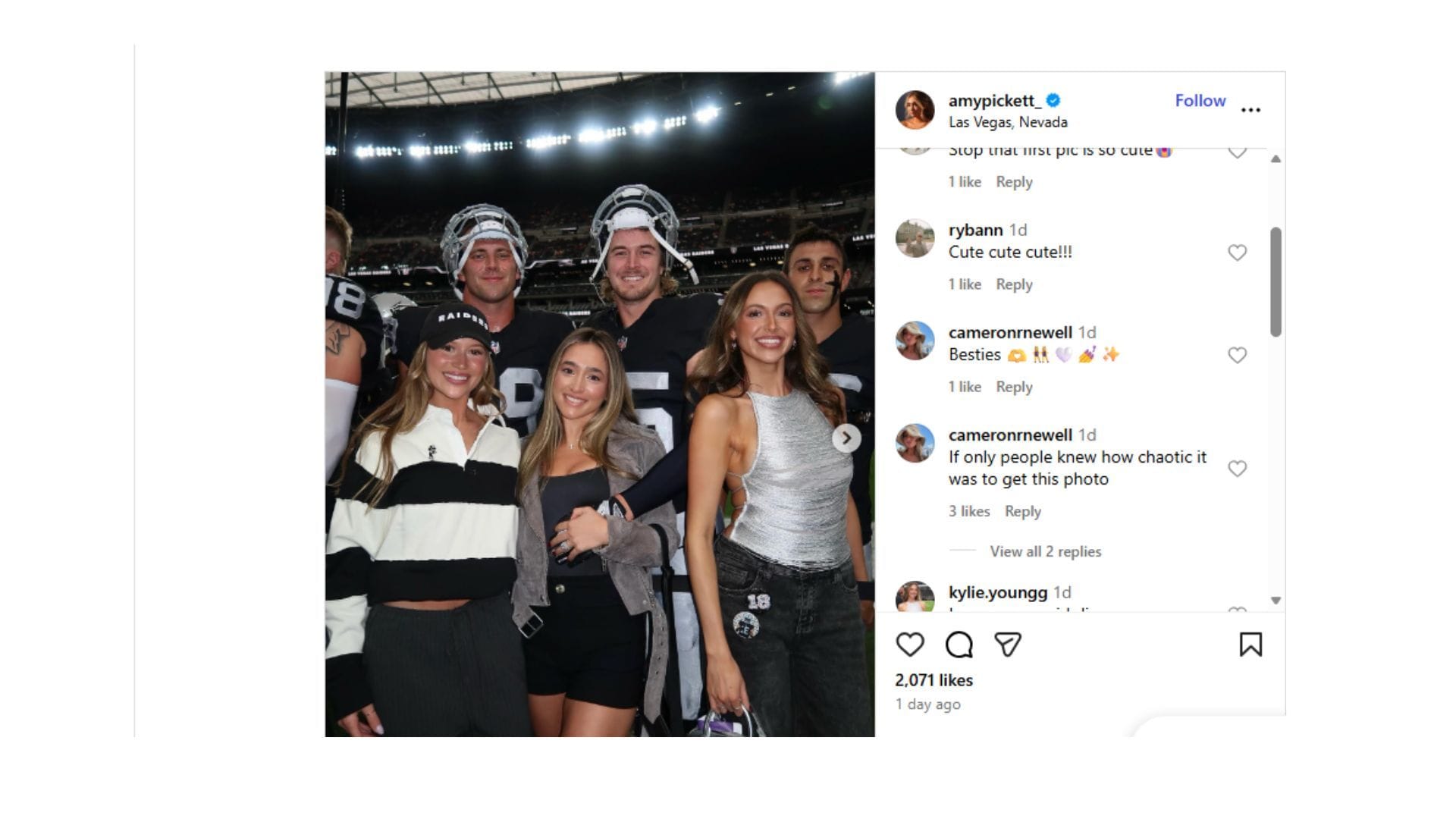   Cameron Newell commented on the Instagram post. (Credit:@amypickett_)