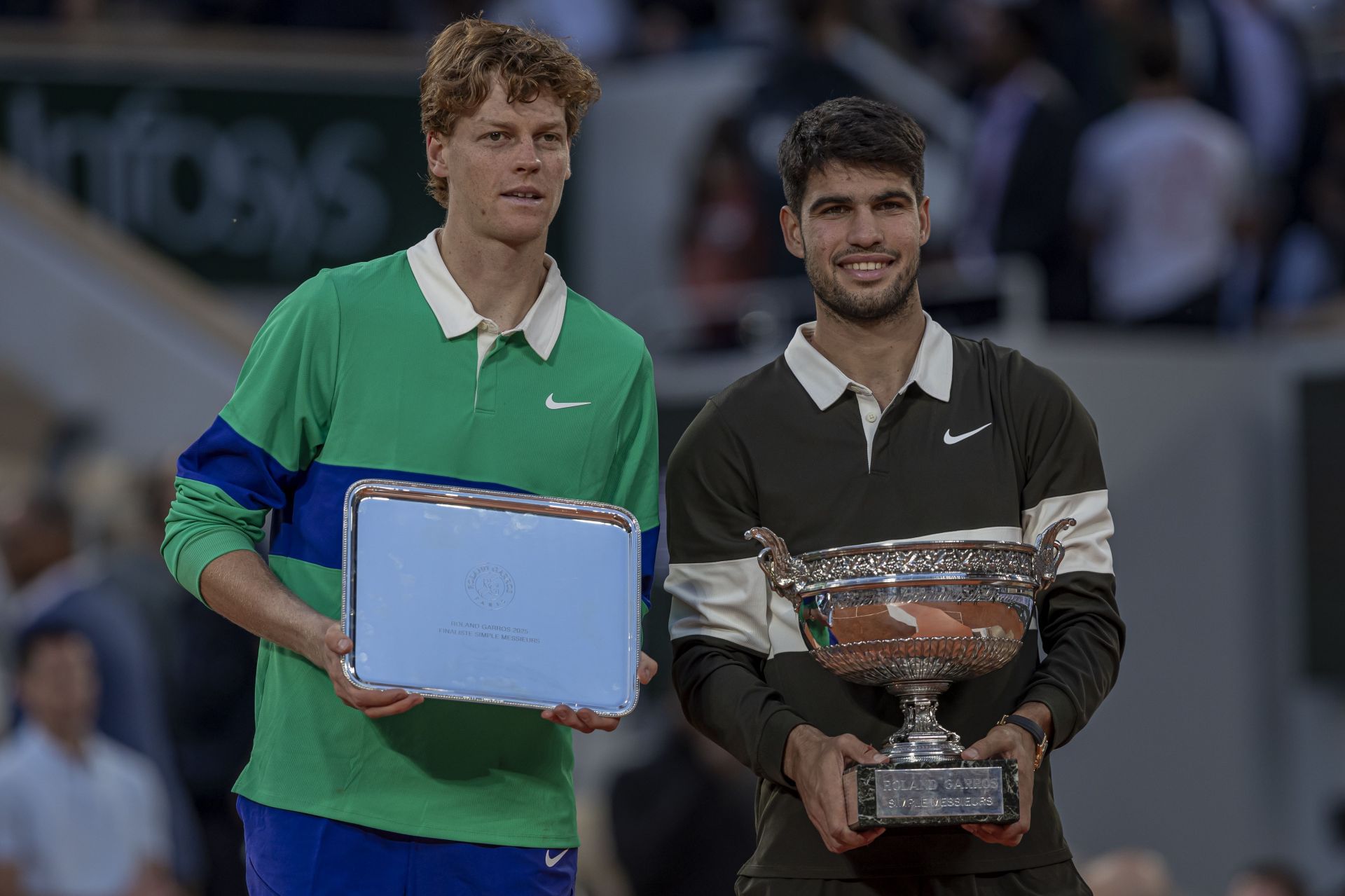 Jannik Sinner and Carlos Alcaraz at the French Open 2025. (Photo: Getty)