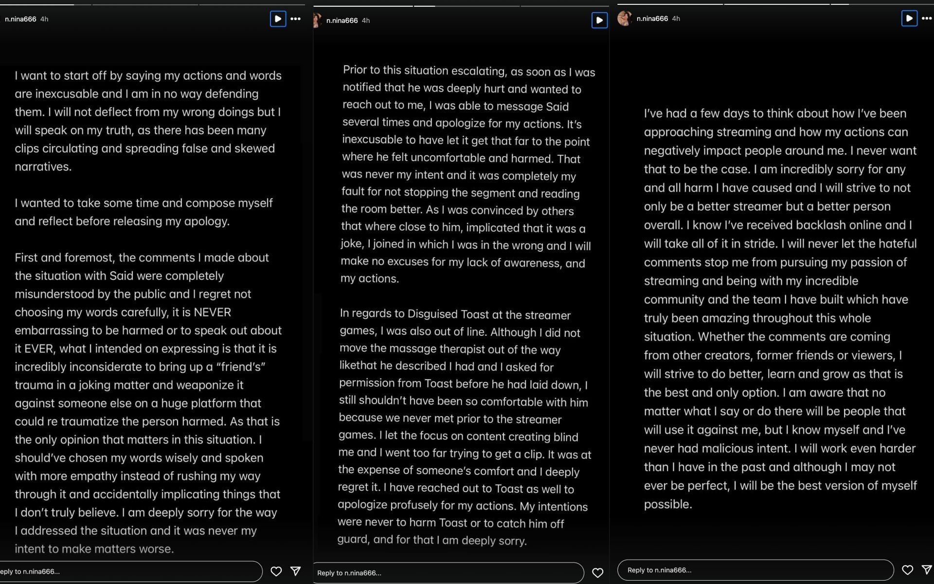 Nina Lin&#039;s Instagram Stories, dated November 2, 2025 (Image via instagram.com/stories/n.nina666