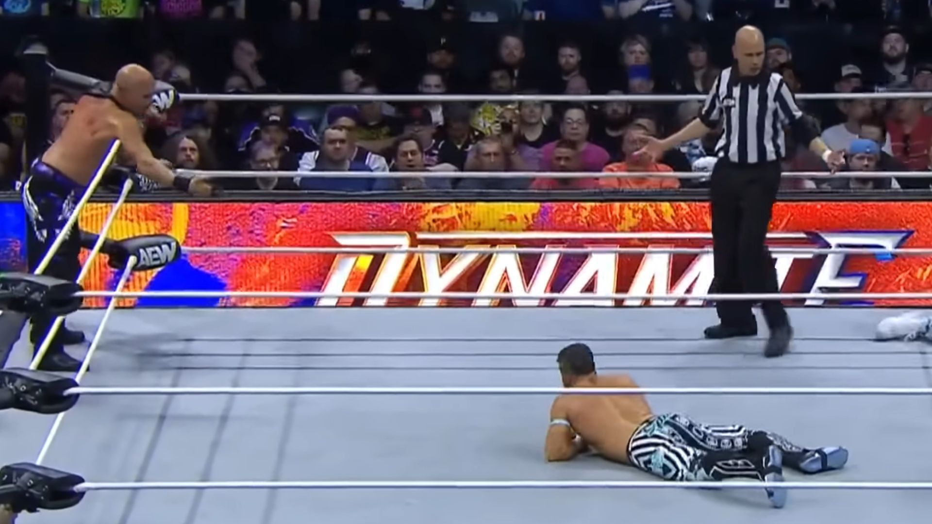 Matt Sydal tries to make the hot tag to Christopher Daniels during their match against The Young Bucks [Image Credits: All Elite Wrestling on YouTube]