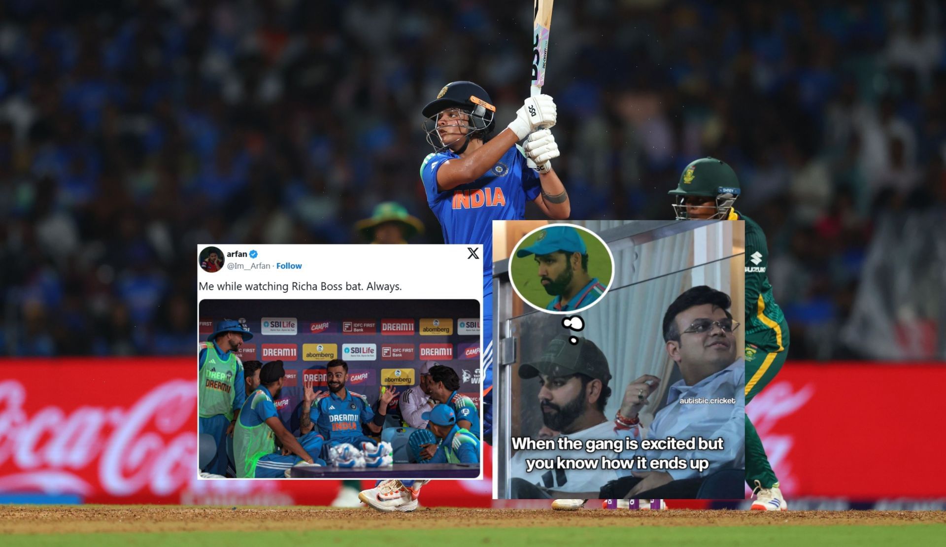 Fans react after 1st innings of IND vs SA WC final. (Images: X - @BCCI, @Im__Arfan, Instagram - @autistic.cricket)