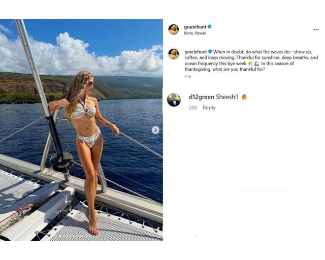 Gracie Hunt&#039;s BF Derek Green swoons over Chiefs heiress&#039; silver swimsuit from thrilling yacht ride in Hawaii [IG/@graciehunt]