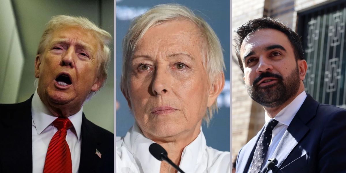 Martina Navratilova (center), Donald Trump (left), Zohran Mamdani (right), Sources: Getty