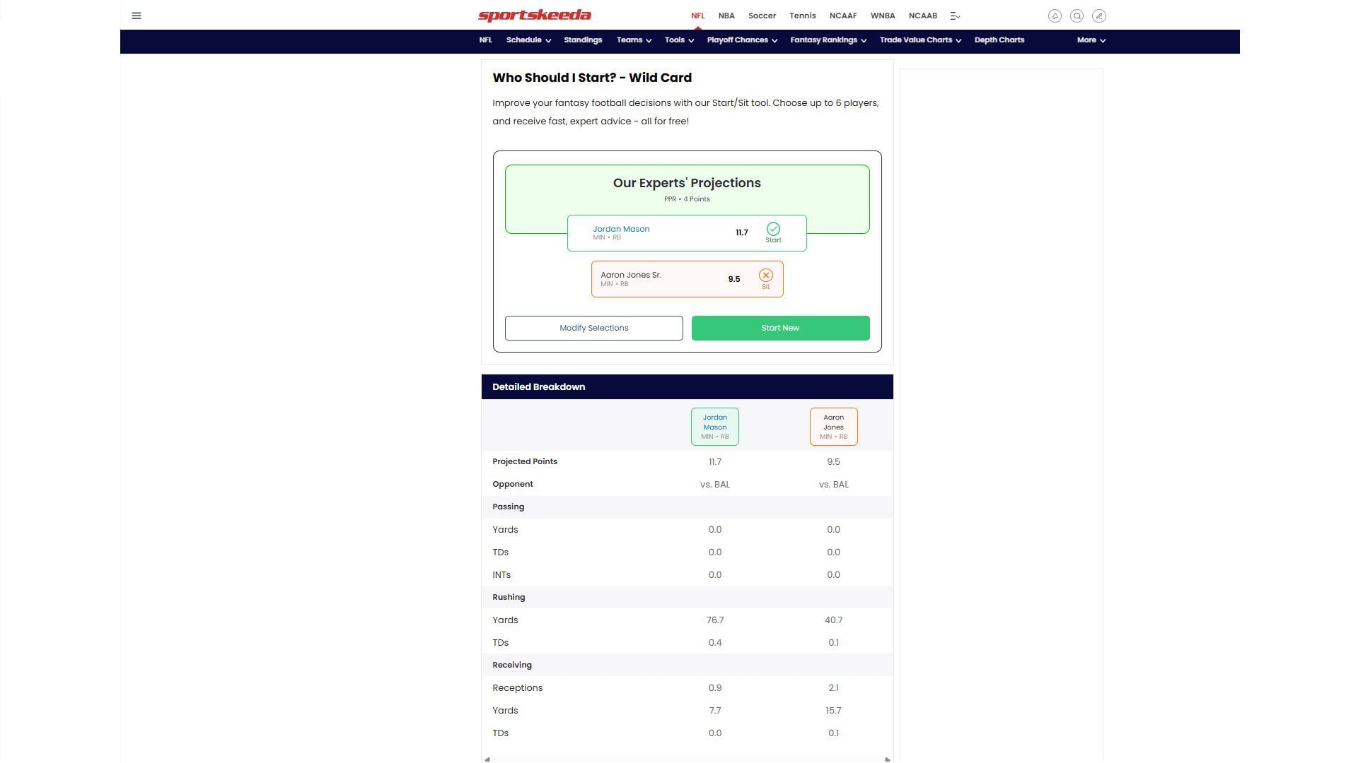 Jones vs Mason - Sportskeeda&#039;s Who Should I Start Tool
