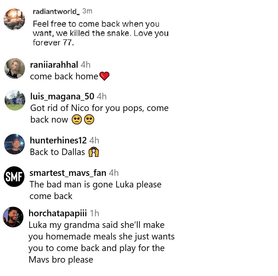 Mavs fans ask Luka Doncic to come back to Dallas. (Photo: @lukadoncic on IG)