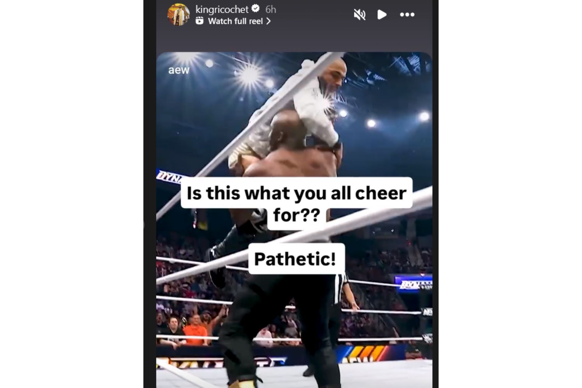 Ricochet shared the clip from his match with Bobby Lashley on AEW Dynamite
