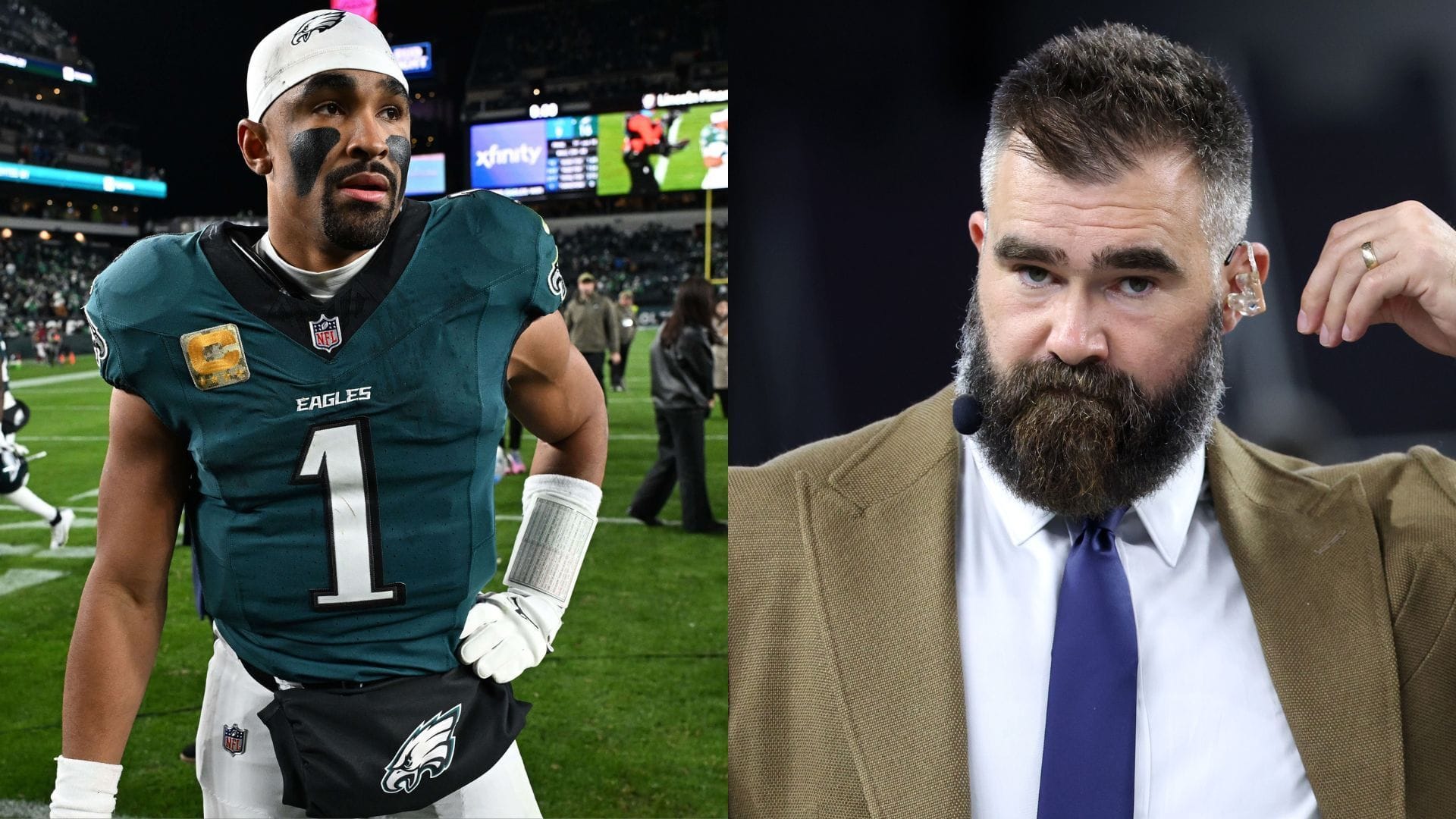Jason Kelce, Jalen Hurts collage