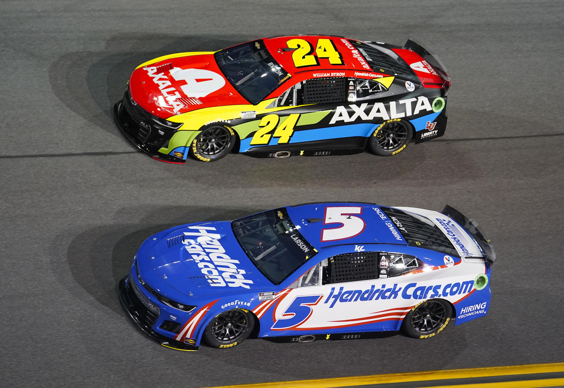 Hendrick Motorsports&#039; Kyle Larson (5) and William Byron (24) at the Daytona Duels. Source: Imagn
