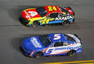 Hendrick Motorsports' Kyle Larson (5) and William Byron (24) at the Daytona Duels. Source: Imagn