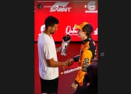 Novak Djokovic presents the Sprint winner Oscar Piastri of McLaren. Source: @oscarpiastri via Instagram