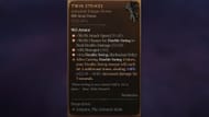 The basic stats of the Twin Strikes offer massive attack speed buffs and enhance the Double Swing skill of the Barbarians (Image via Blizzard Entertainment)