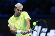 Carlos Alcaraz in action at the 2025 ATP Finals (Source: Getty)