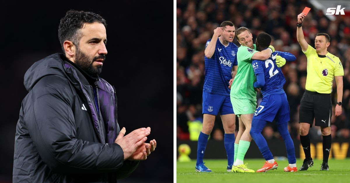 Ruben Amorim and Jordan Pickford seperating Michael Keane and Idrissa Gueye