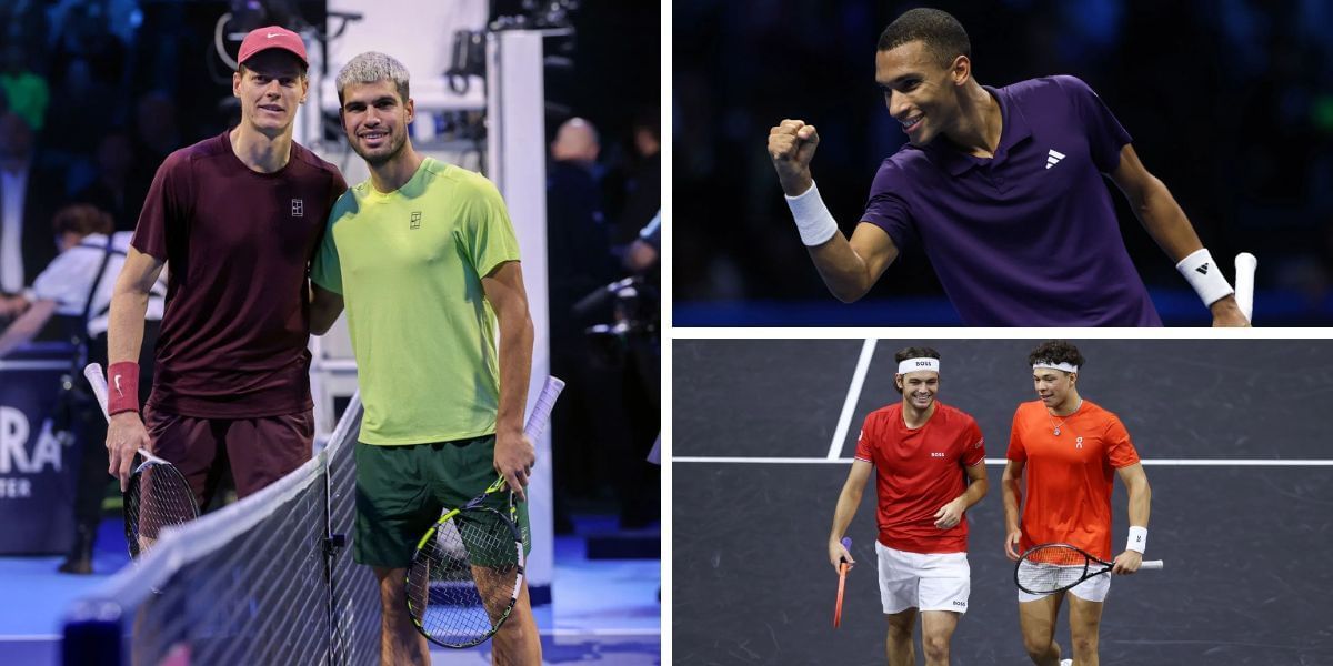 Jannik Sinner and Carlos Alcaraz (L), Felix Auger-Aliassime (top right), and Taylor Fritz and Ben Shelton (bottom right). (Photos: Getty)
