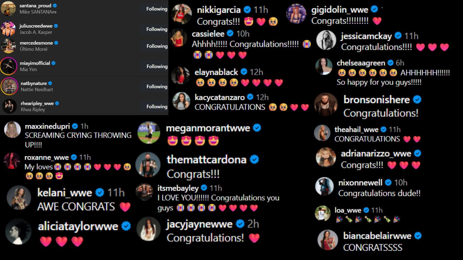 Screenshots of stars&#039; likes and comments [Image via: @indihartwell]