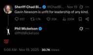 Screenshot of Mickelson's comment below Chad Bianco's post (via X)