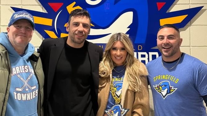 Milan Lucic's wife Brittany hypes his AHL debut for the T-Birds at a sold-out MassMutual Center