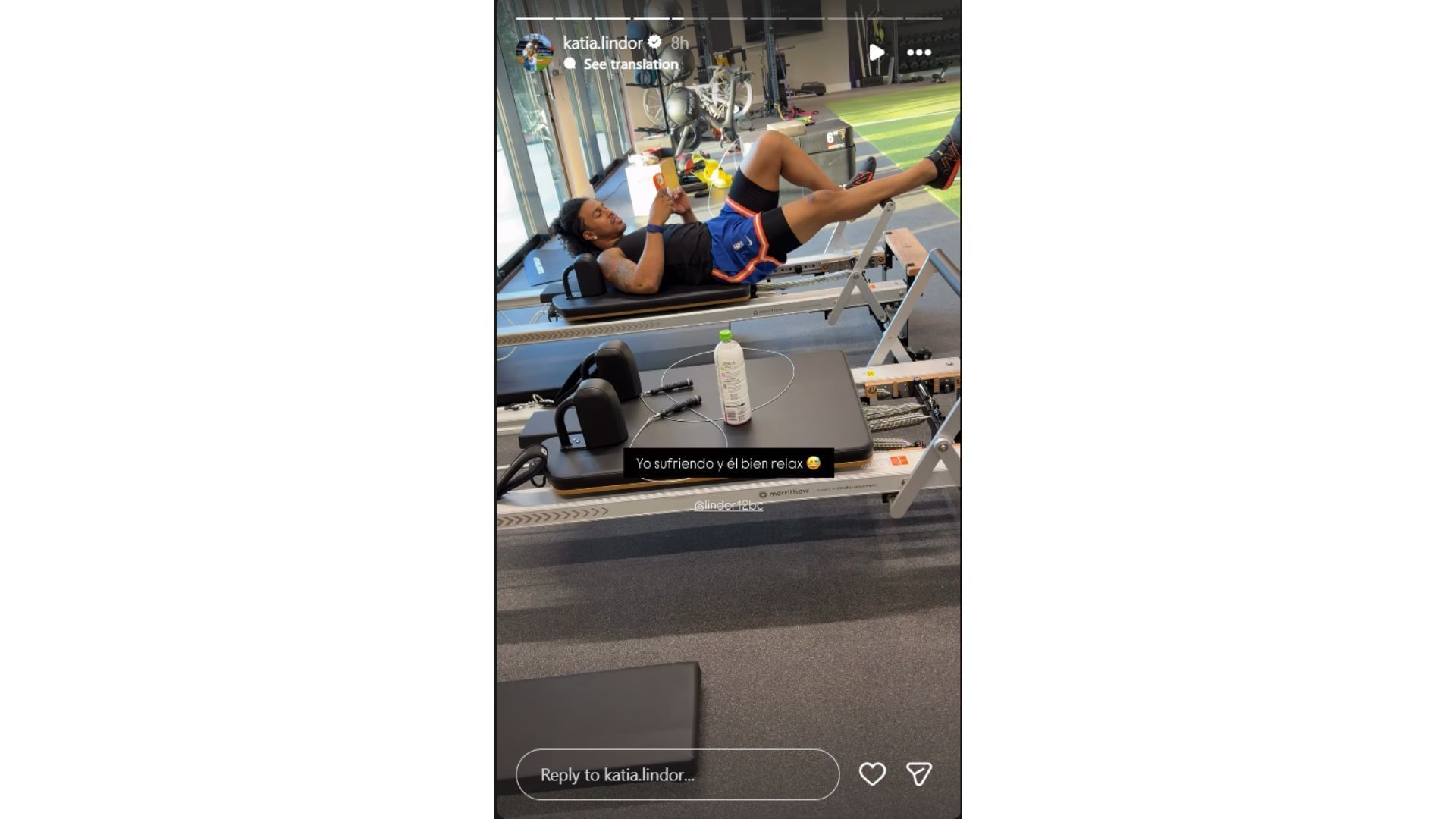 Katia Lindor&#039;s Instagram story featuring her husband &quot;relaxing&quot; (Source: Instagram @katia.lindor)