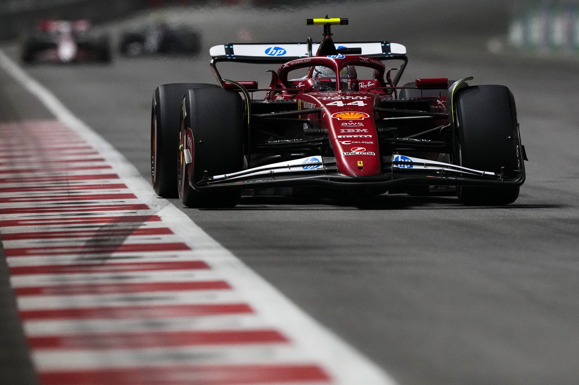 Lewis Hamilton of Great Britain driving the (44) Scuderia Ferrari SF-25 on track during the F1 Grand Prix of Las Vegas at Las Vegas Strip Circuit - Source: Getty