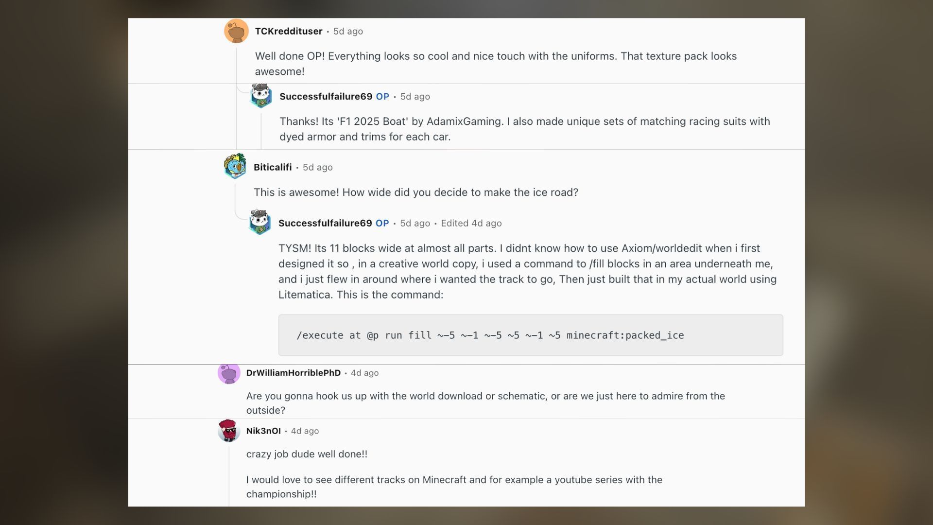 Redditors react to the ice boat racing track in the game (Image via Reddit)