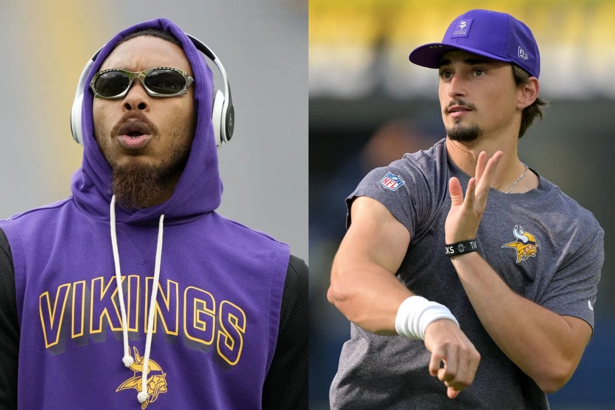  Justin Jefferson makes his feelings known on Max Brosmer while JJ McCarthy stumbles (Image Credits - IMAGN/GETTY)