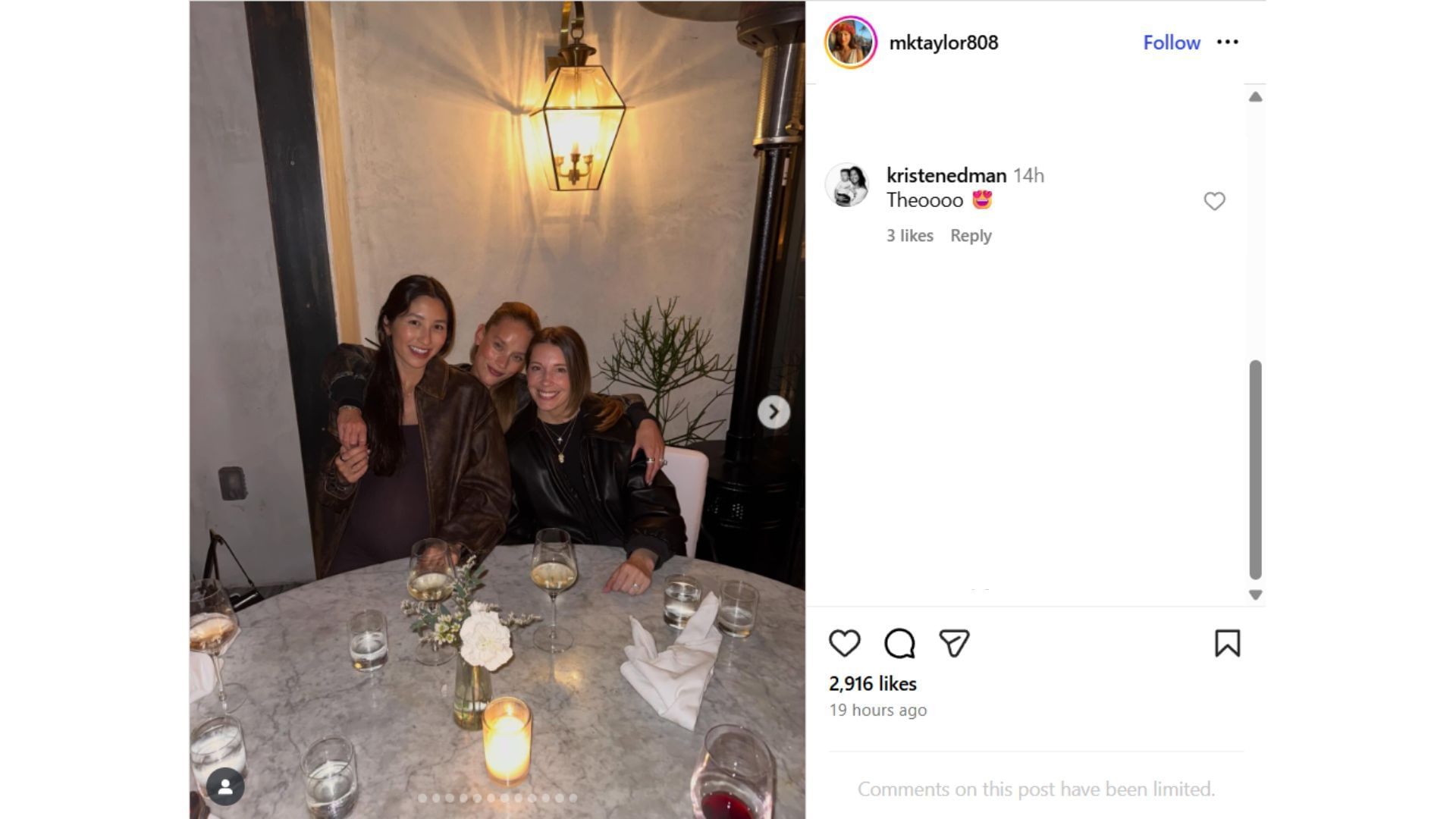 Kristen Edman&#039;s comment on Mary Taylor&#039;s Instagram post (Source: Instagram @mktaylor808)